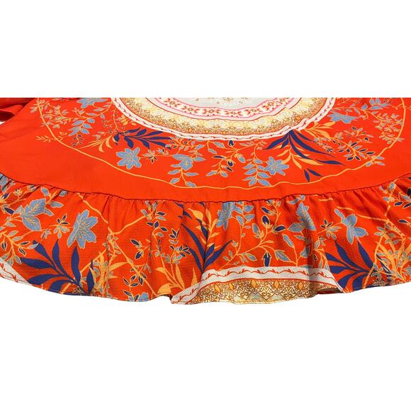 UMGEE USA 3/4 BELL DOLMAN SLEEVE BLOUSE, WOMENS, M, ORANGE & MULTICOLOR FLORAL - Picture 7 of 11
